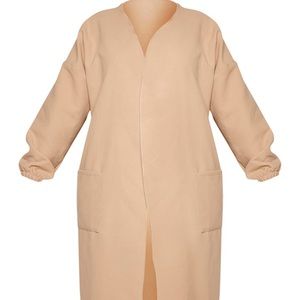 Plus Camel Balloon Sleeve Maxi Pocket front Coat